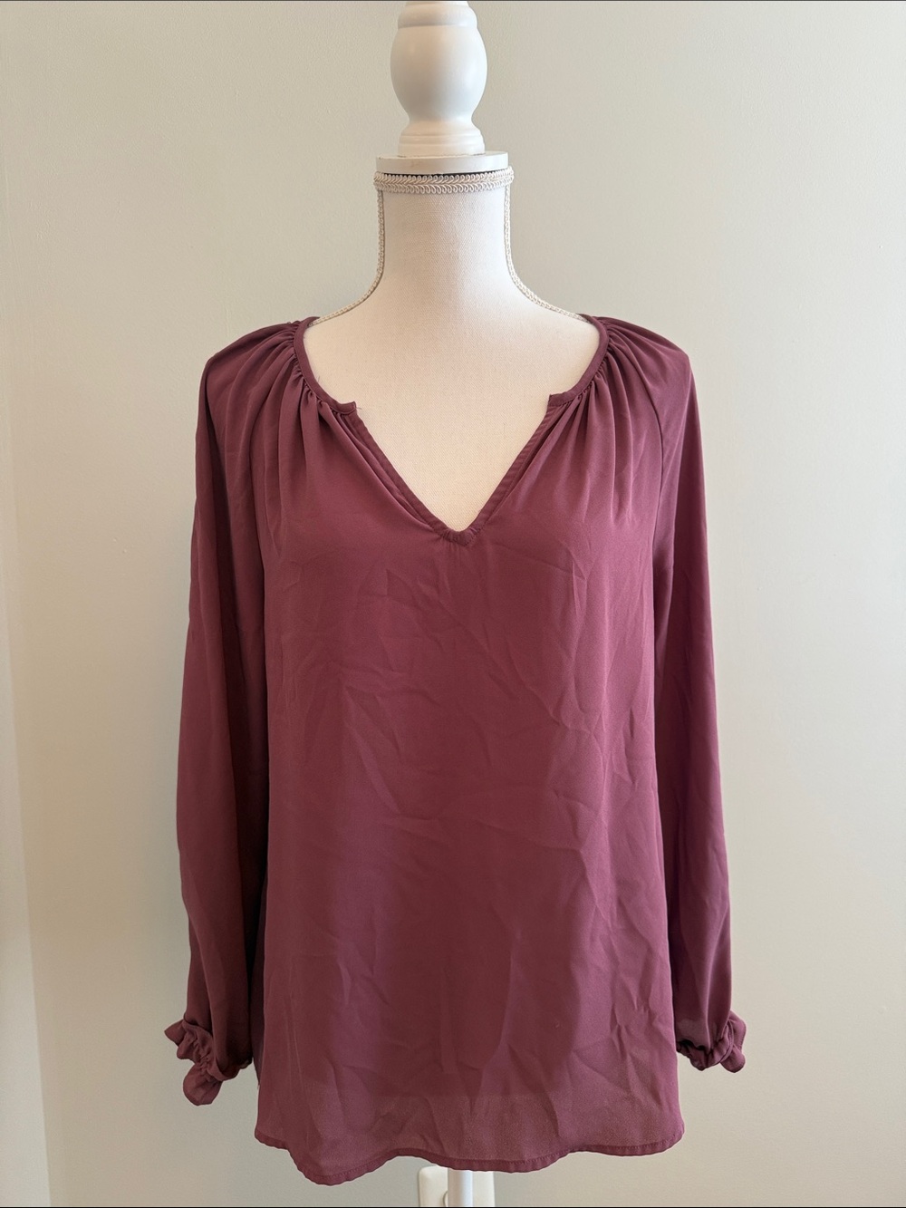Soho Dusty Mauve Long-Sleeve V-Neck Blouse